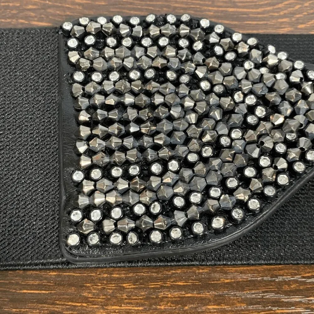 Embellished Silver and Black Stretch Belt